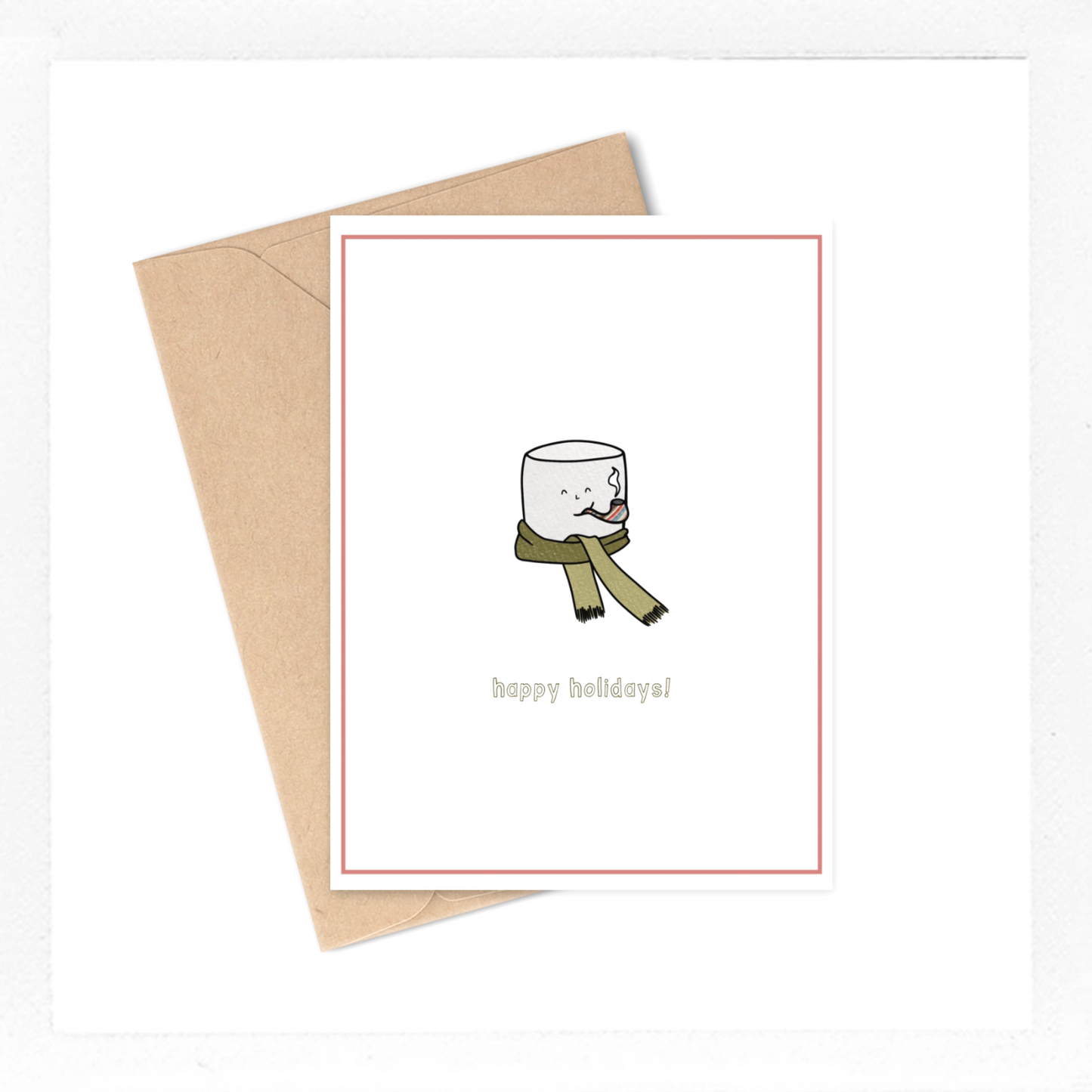 This greeting card has the cutest drawing of a little marshmallow man and says "Happy holidays!" It makes the perfect Christmas card or Hanukkah card.