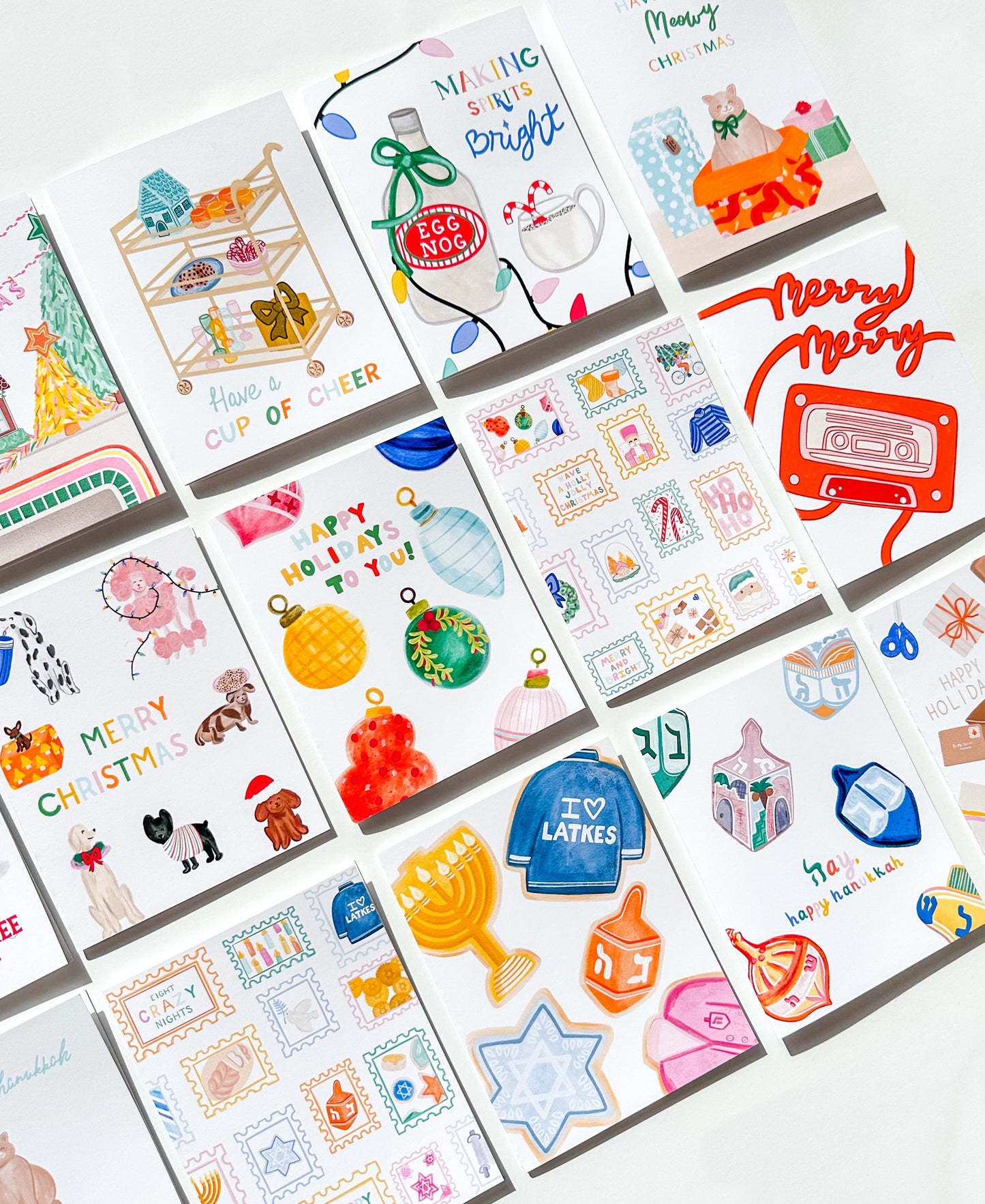 Christmas cards handmade, hand illustrated, blank inside, comes with envelope, xmas decor, festive Christmas cards, cat lover, cheerful, for kids