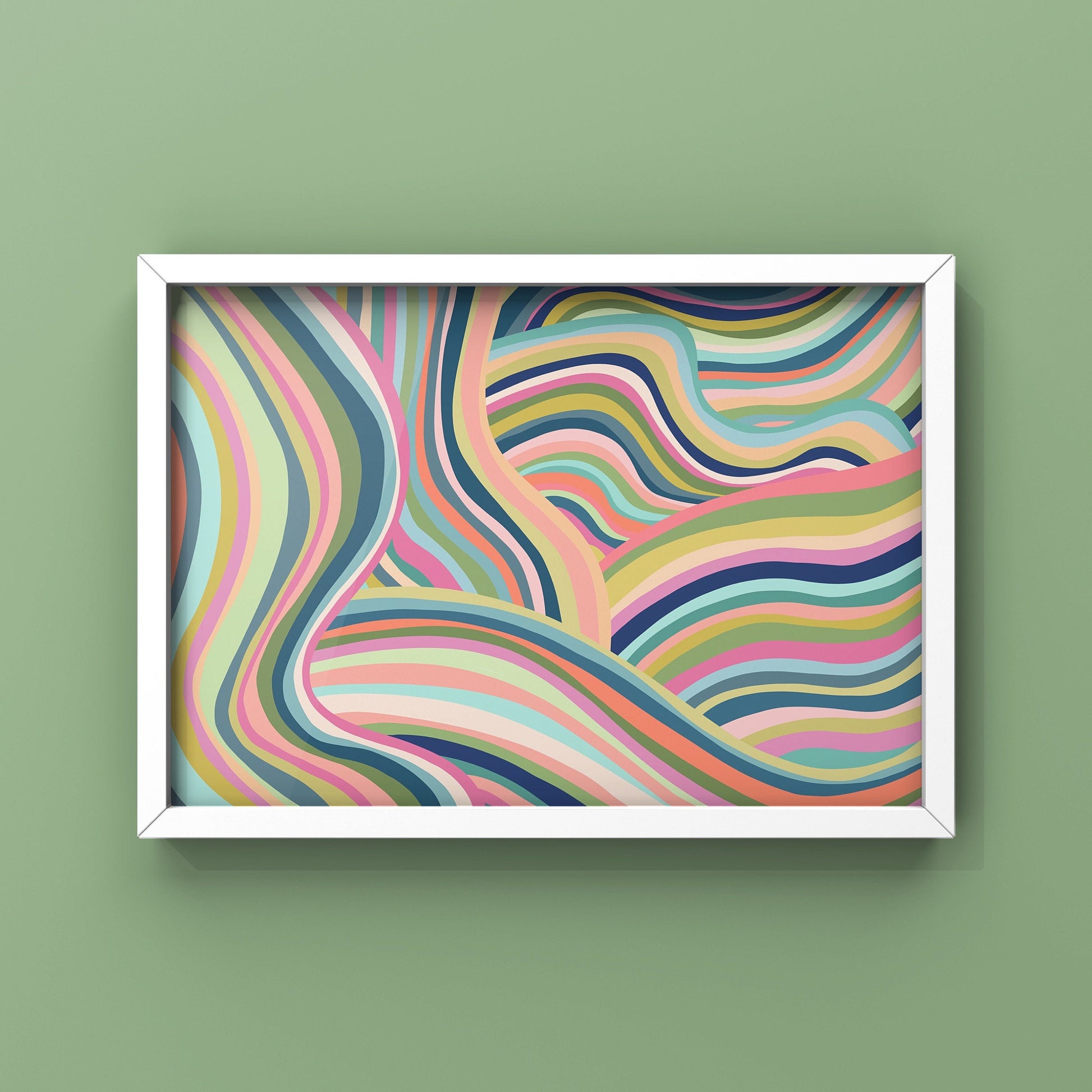 Out with boring old plain artwork and in with the bright, funky, groovy wall art! This colorful, abstract pattern will brighten up any space. And we mean ANY space because how could this beauty not!? If you're a fan of fun, this is the art print for you. Get yours today and spruce up those bare walls! This abstract striation artwork was completely hand-drawn, with lots of love!