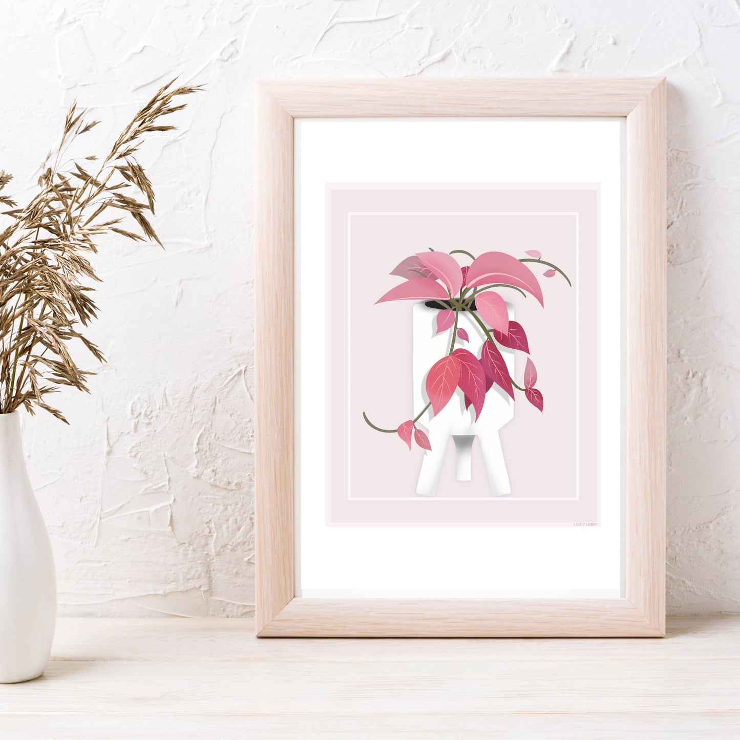 This hand drawn Hoya potted plant print is one of a kind. The art print features a beautiful potted Hoya plant - drawn with pink leaves and green stems and a white three-legged vase. The artwork was hand-illustrated with lots of love so I hope it brings you joy each time you walk past this artwork wherever you decide to hang it up in your space! Hang it by its own or as part of a gallery wall with some other bright, cheerful artwork.