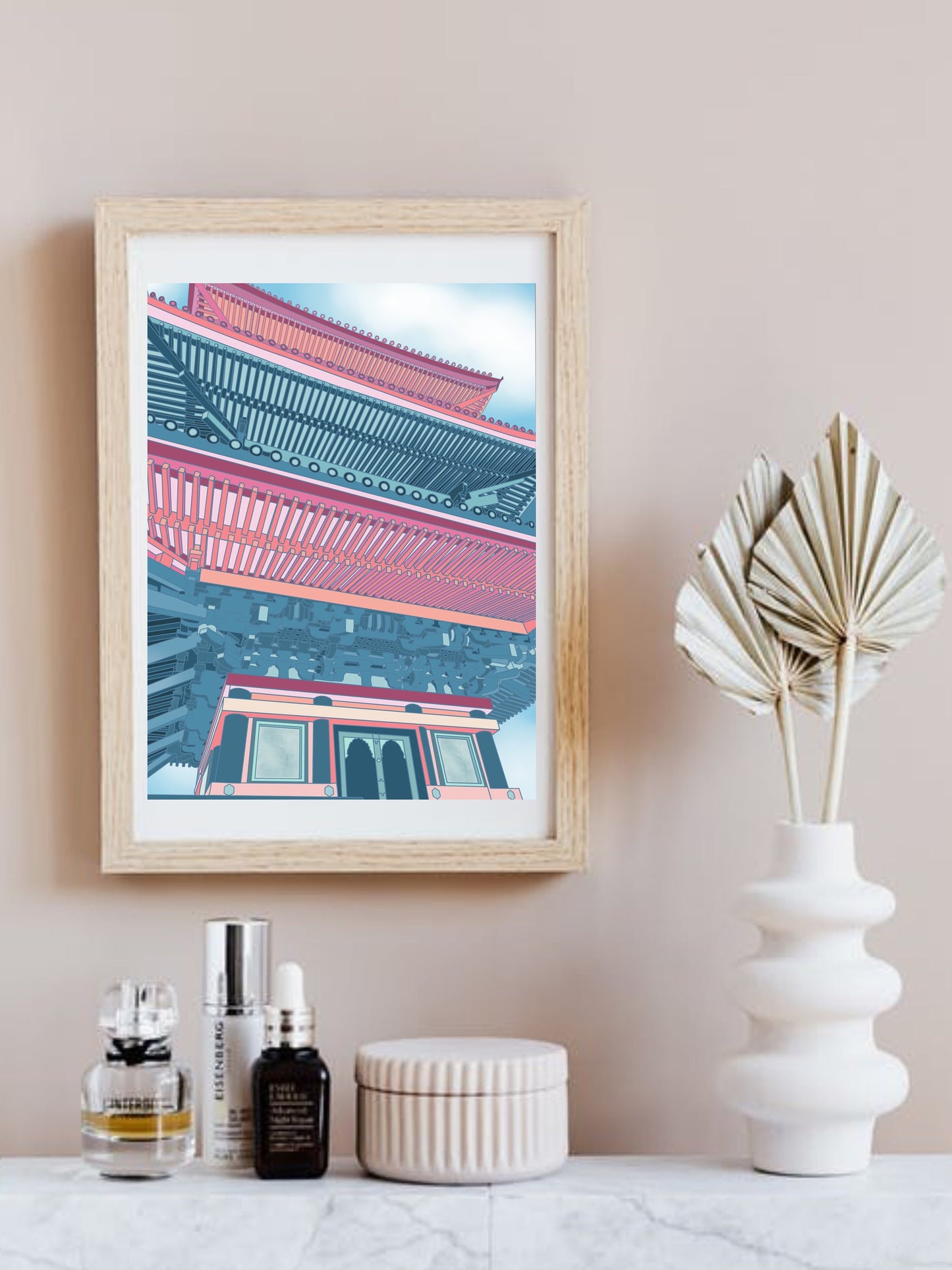 This is a drawing of the Sanju No To Pagoda of the Kiyomizu-Dera Temple in Kyoto, Japan.
