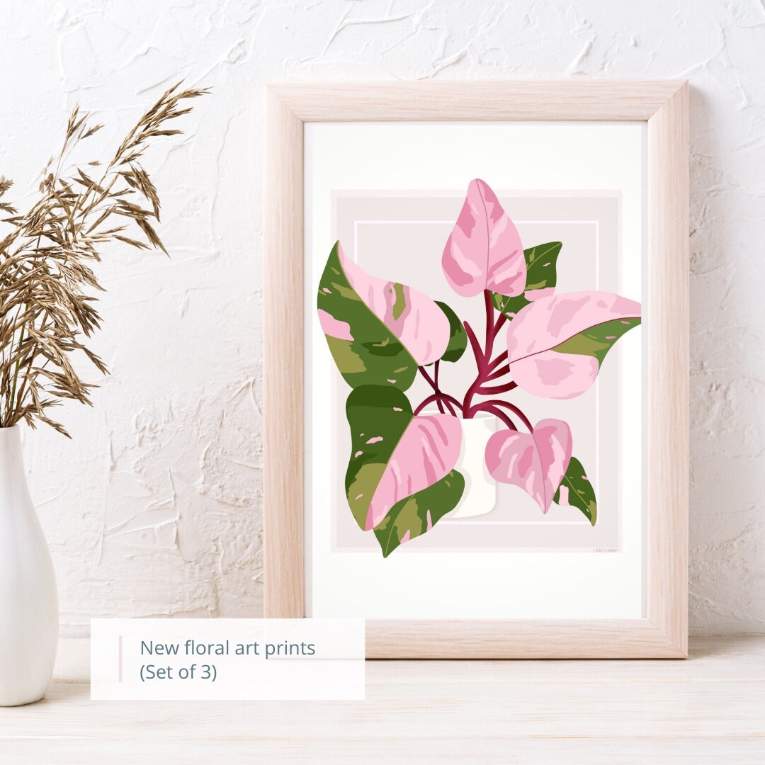 pink and green potted plant art print