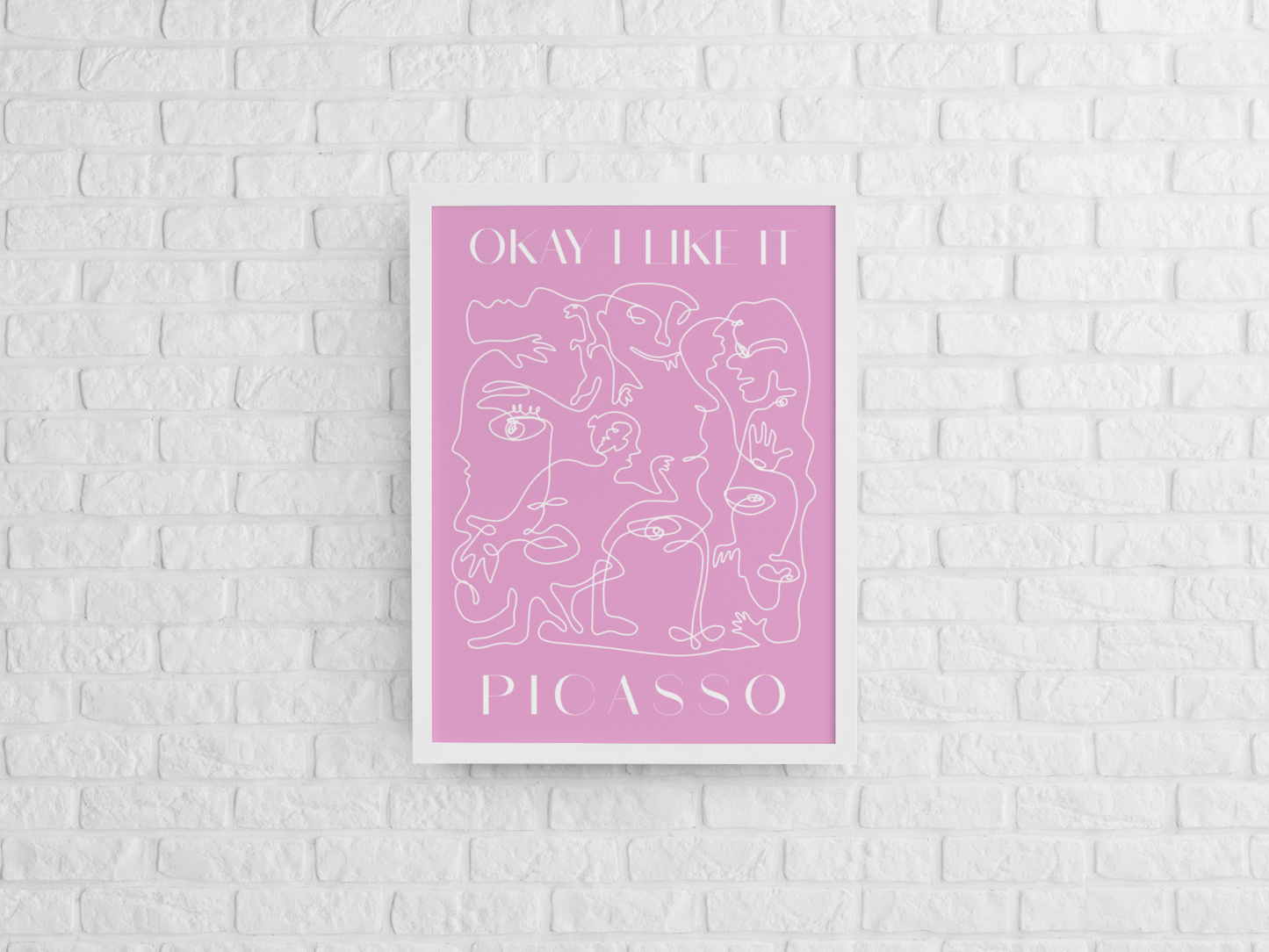 Pink Picasso minimalist line artwork, home decor, pink art print poster, picasso line art