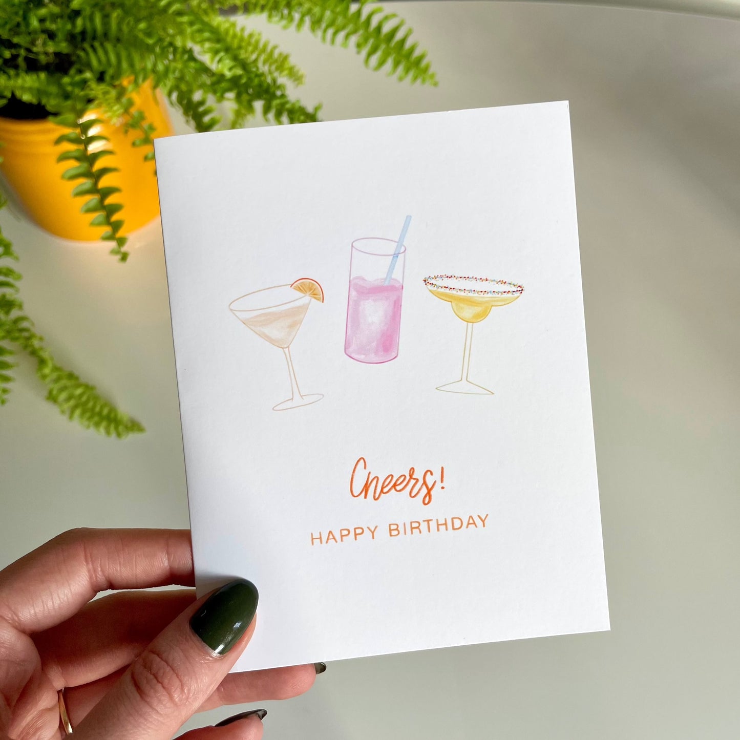 watercolor drawing of cocktails birthday card. Margarita, 