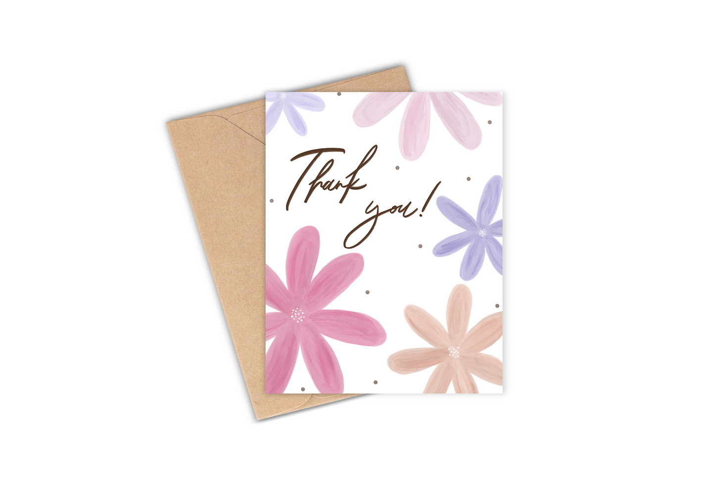 The perfect thank you cards to have on hand for any occasion! This greeting card features hand-drawn flowers with the phrase "Thank you!"  Simple, versatile, and ready for you to write a special note inside!
