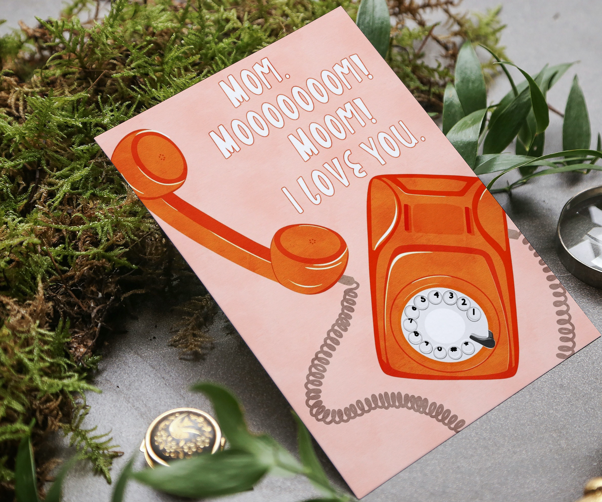 retro corded rotary phone greeting card for mom, mother's day card