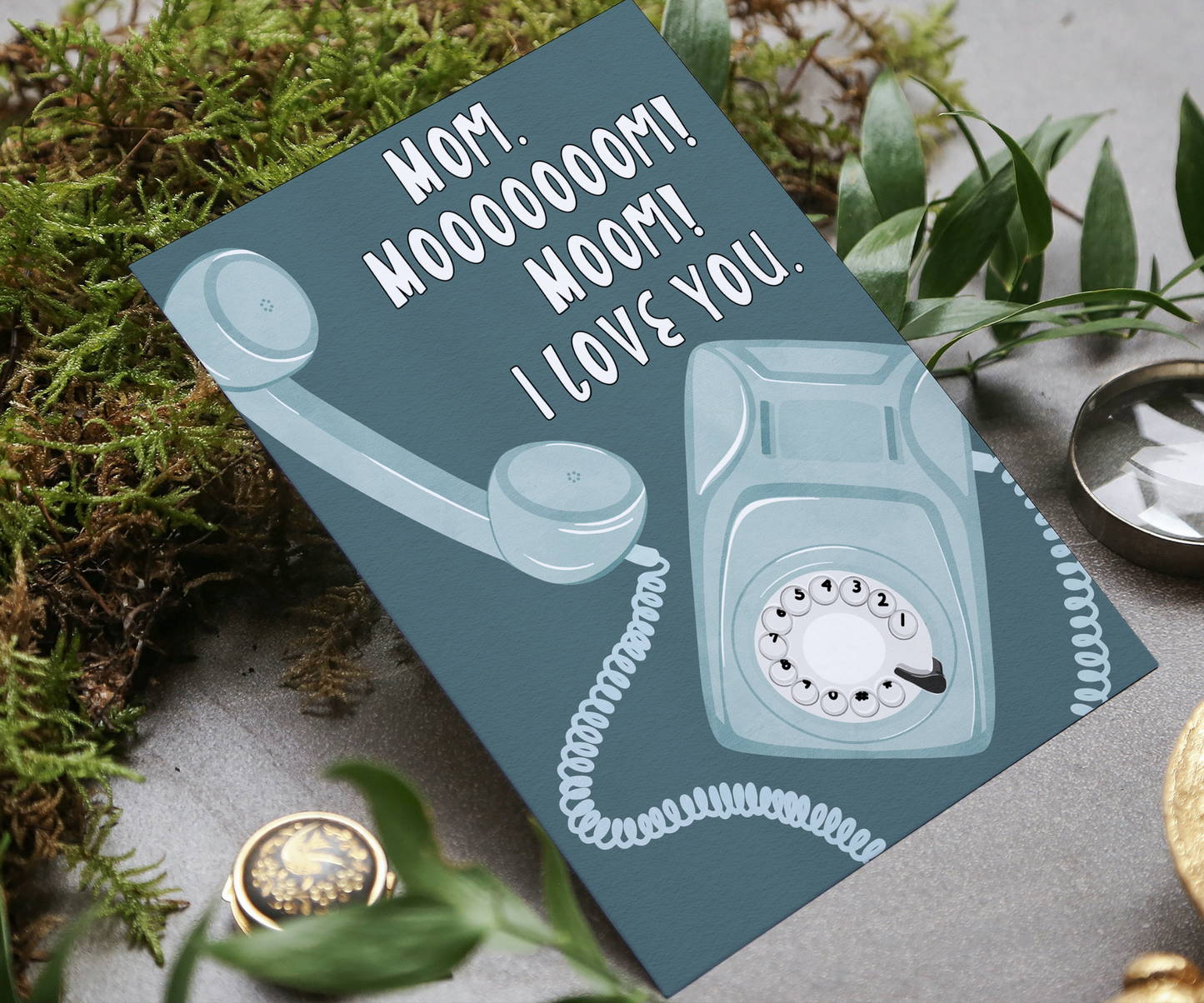 funny retro mother's day card with a blue rotary phone to make your mom laugh