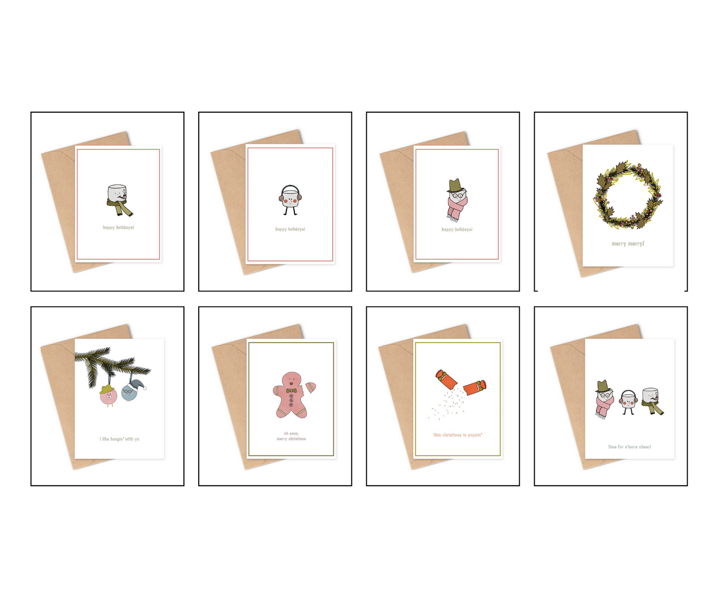 All 8 greeting cards in the london sister's christmas card collection