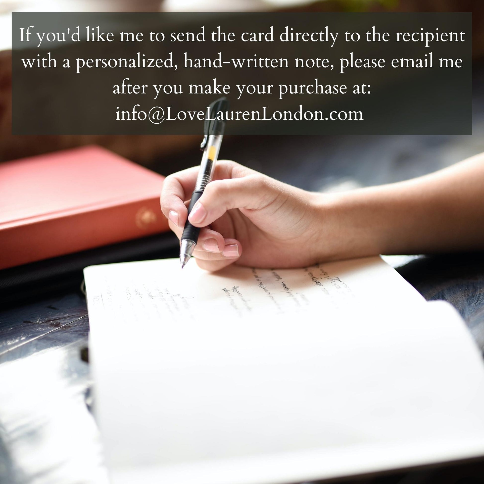 i can hand-write a note for you and mail it right to the recipient - for no additional fee. please email me after your purchase