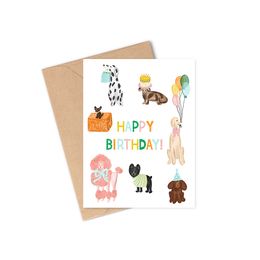 doggy greeting card, birthday, puppy, dog, poodle, frenchie, golden doodle, chihuahua, Dalmatian, weenie dog ,  children's birthday card, kids bday card, for coworker