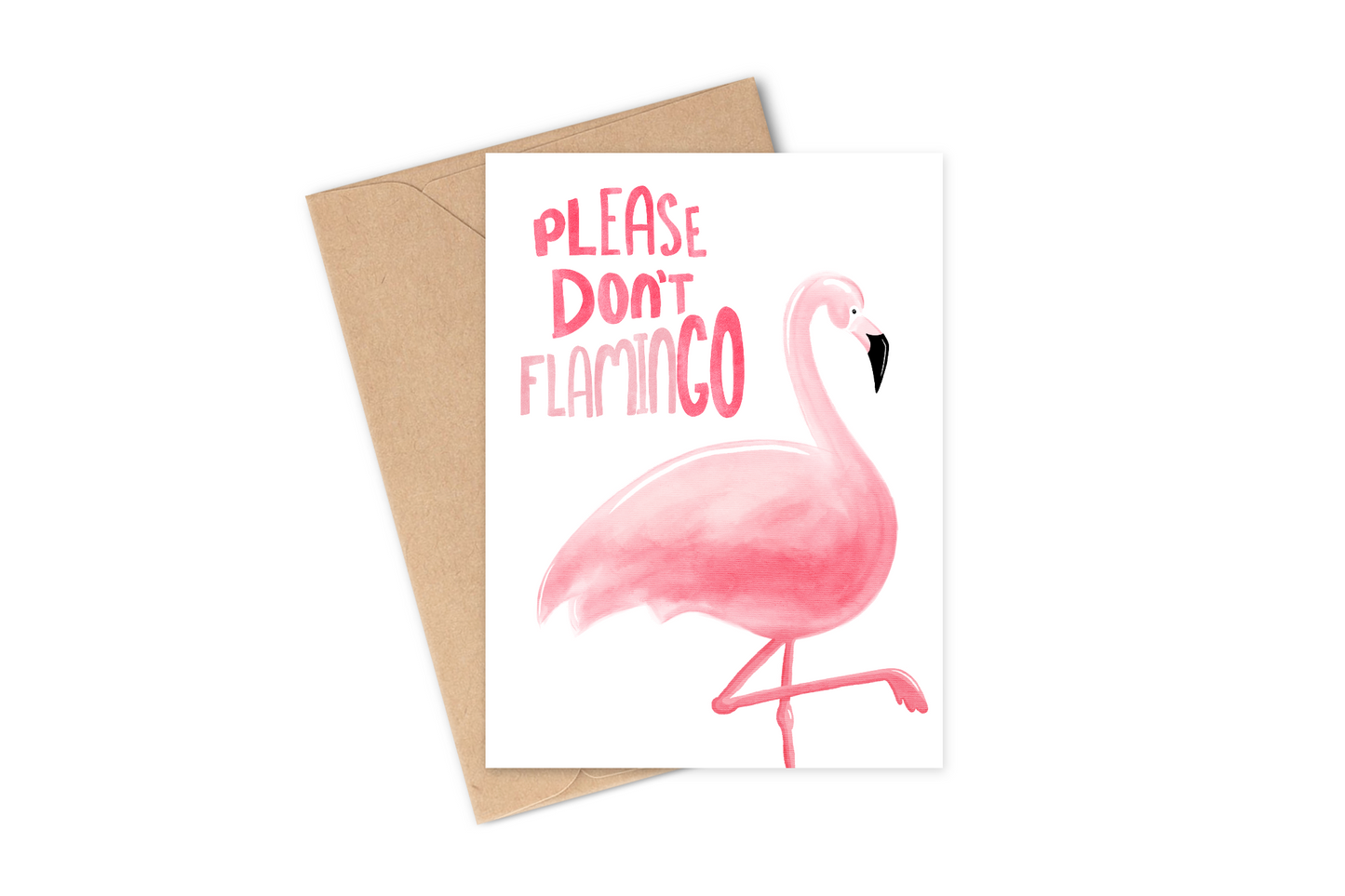 please don't flamingo - moving away greeting card pink and white