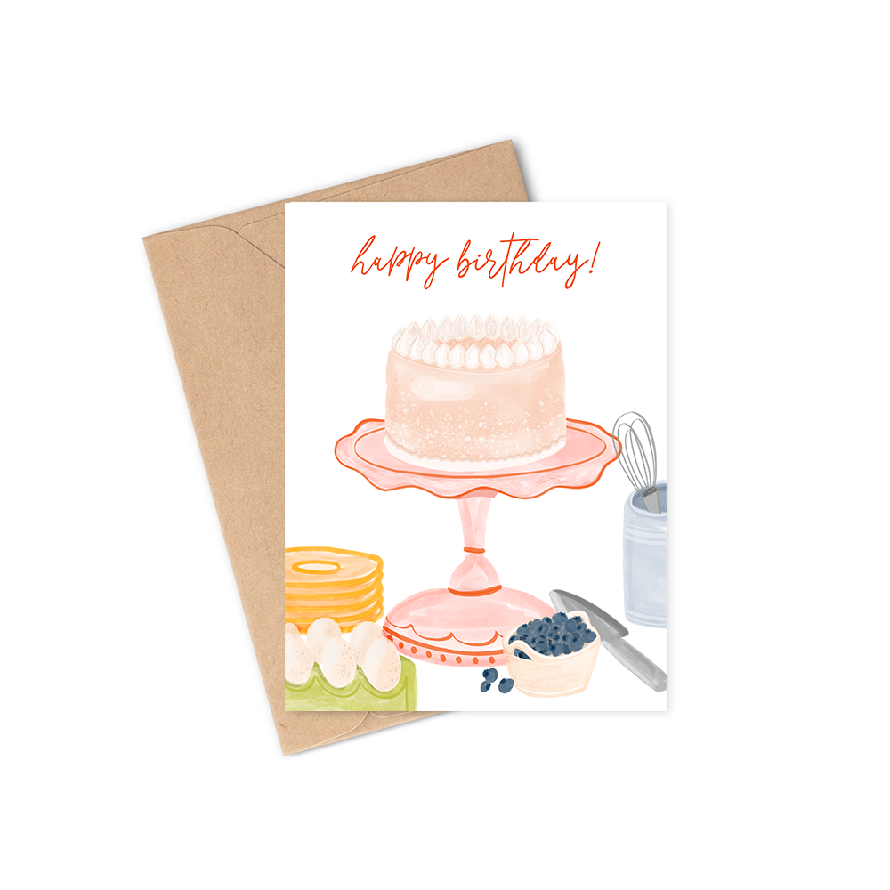 This Cake Bake Birthday Greeting Card is the perfect way to celebrate your special someone's birthday. Beautifully crafted and hand-drawn, this card features a festive birthday cake baking scene. Show just how much you care and make a lasting impression with this unique and thoughtful greeting card!