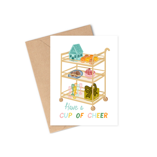 holiday drink cart greeting card, christmas card, festive, cheerful, xmas card for mom, dad, sister, brother, coworker, friend, aunt, uncle, niece. 