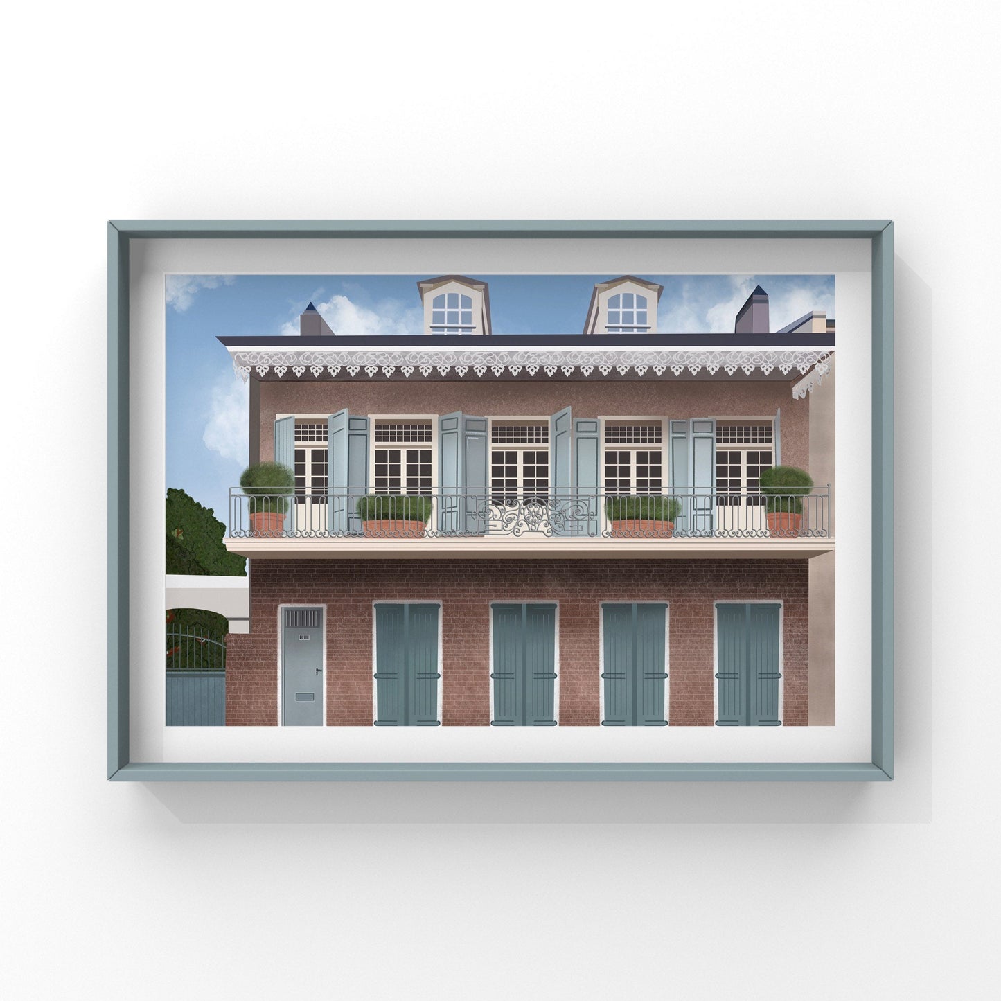 NOLA wall art featuring a beautiful house in New Orleans. If you've been to New Orleans, you know that it's impossible NOT to fall in love with this magical place, the architecture, the art, and the soul of the city.  I think this New Orleans art print captures just a moment of the beauty that New Orleans has to offer, and if you're also a resident or a lover of NOLA, Louisiana, I hope it brings back all the nostalgia for you. 