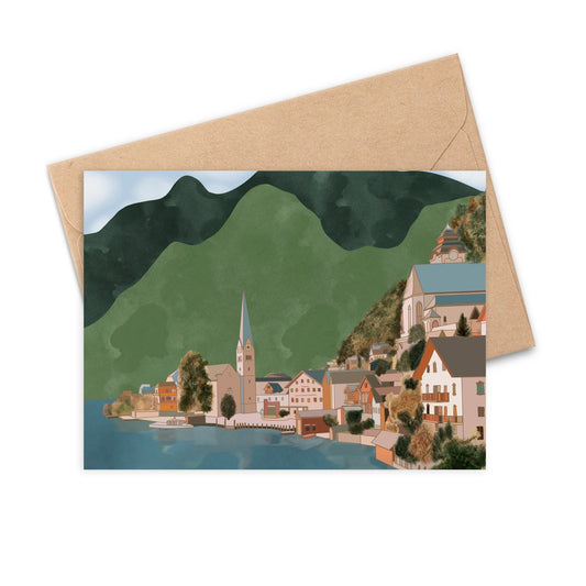 I have dreamed of going to this magical place one day. Since I haven't been able to go yet, I've decided to draw this beautiful city scene in Hallstatt, Austria. This greeting card is blank so it's perfect for any and all occasions! It could be a Birthday card, Valentine's day card, Thank you card, baby shower card, get well soon card, treat yourself card, or just because!!
