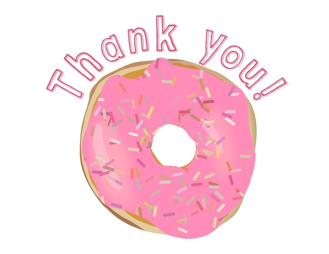 close up of the pink sprinkled donut greeting card with a white background