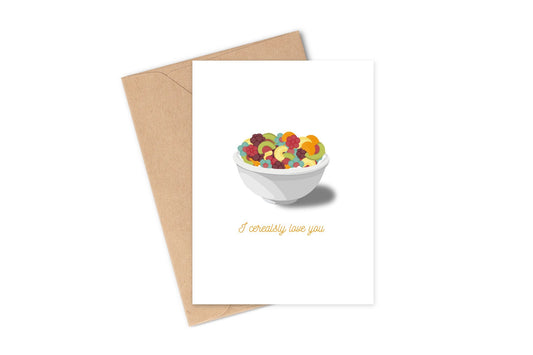 Ah, the nostalgia of sitting down to a fresh bowl of cereal and milk - There's just nothing like it! If your friend or loved one is a fellow cereal lover, then this greeting card is going to blow them away.  When they open up this card they will be taken right back to that fruity bowl of sugary goodness! 