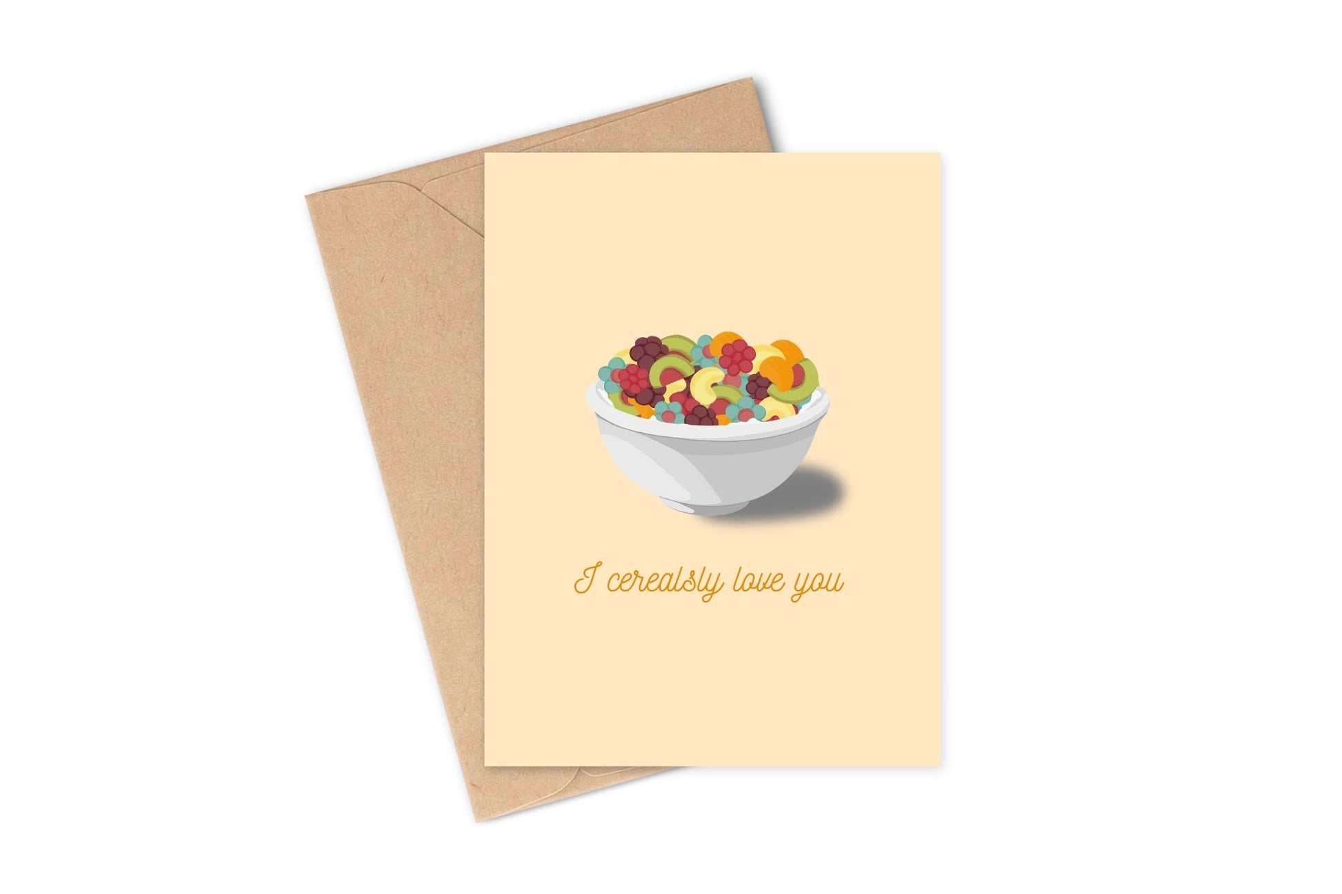 The perfect greeting card for your loved one! This card says "I cerealsly love you" and is cerealsly the cutest card around. It features a porcelain bowl of Trix cereal and milk. If you grew up eating cereal as a kid, this card is going to bring back ALL of the sugary sweet nostalgia. You might even have to go get your loved one a box of their own to deliver with this card! Now THAT would really impress them. 