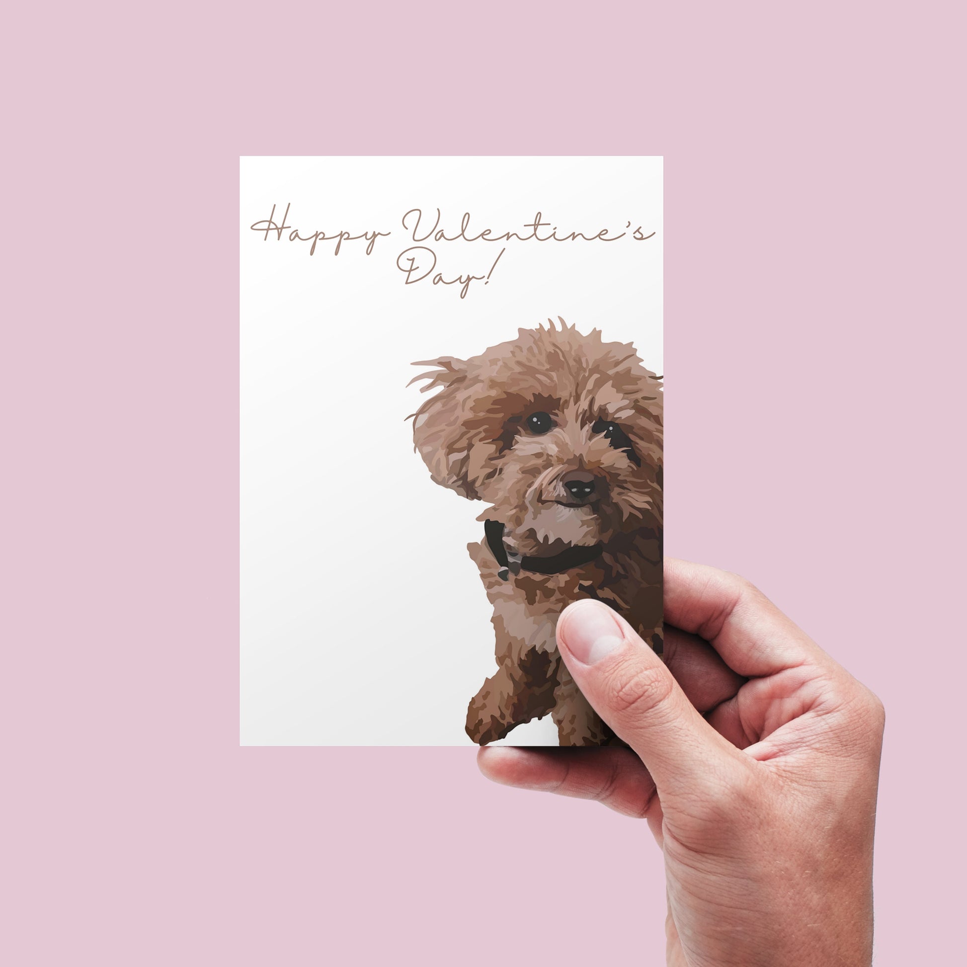 mini goldendoodle greeting card that says happy valentine's day wiht a white background