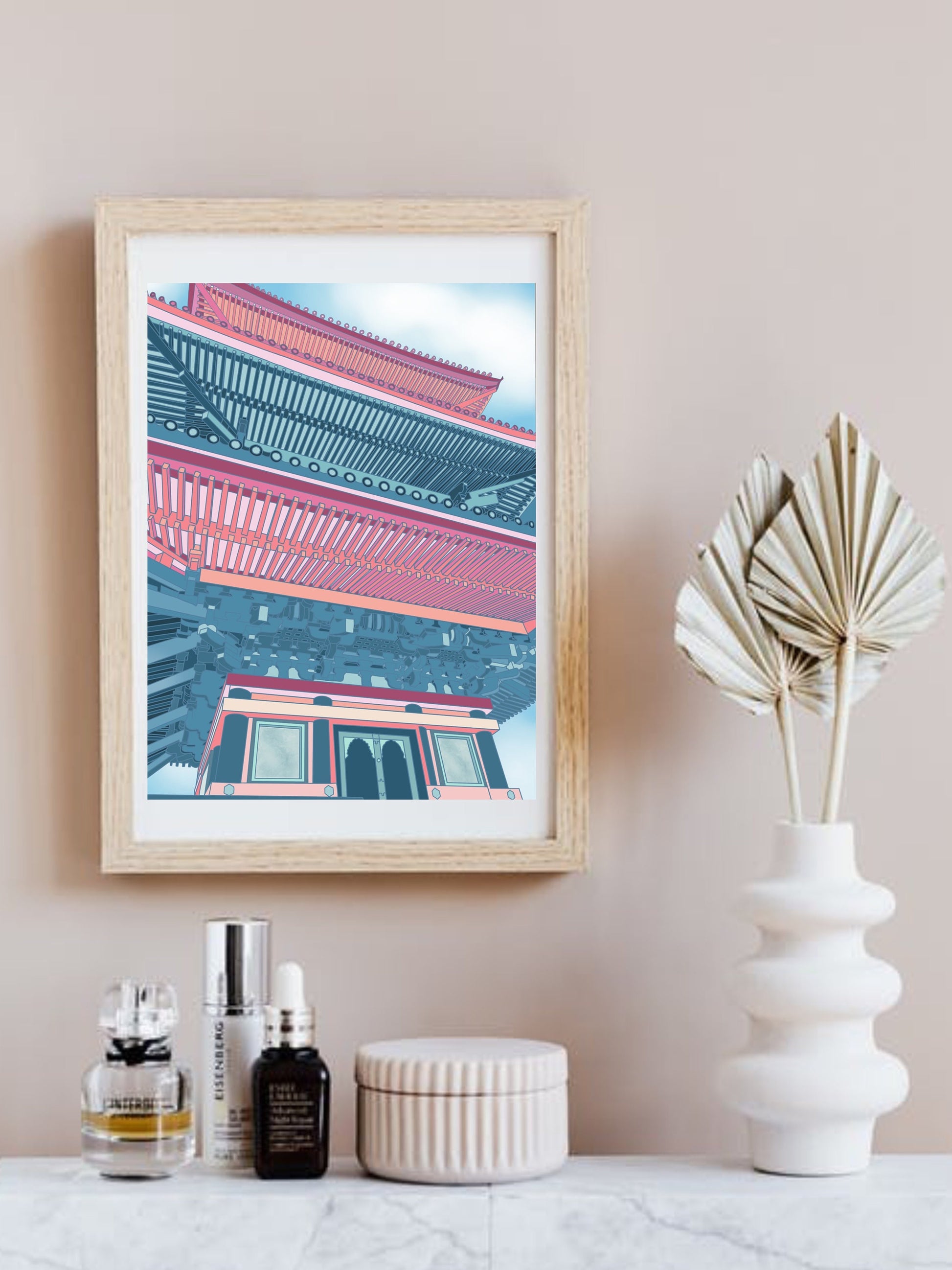 This is a drawing of the Sanju No To Pagoda of the Kiyomizu-Dera Temple in Kyoto, Japan. 