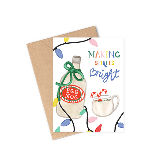 making spirits bright, funny christmas card gift, xas, egg nog, christmas lights