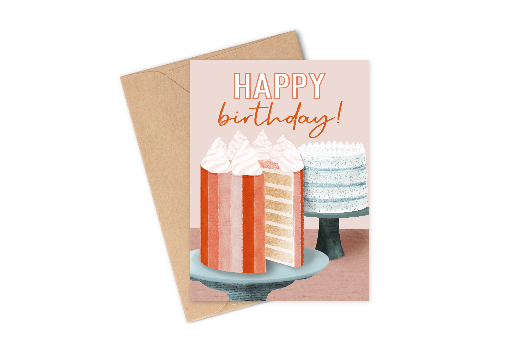 Festive big cake. Happy Birthday. Greeting card or invitation for a  holiday. Empty Yellow sheet of paper for notes. Sticker. Vector on wooden  background. - Stock Image - Everypixel