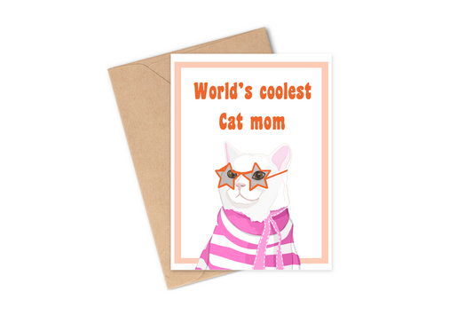Cat Mom Greeting Card | Mother's Day | White Cat, Siberian cat, white cat, turkish cat