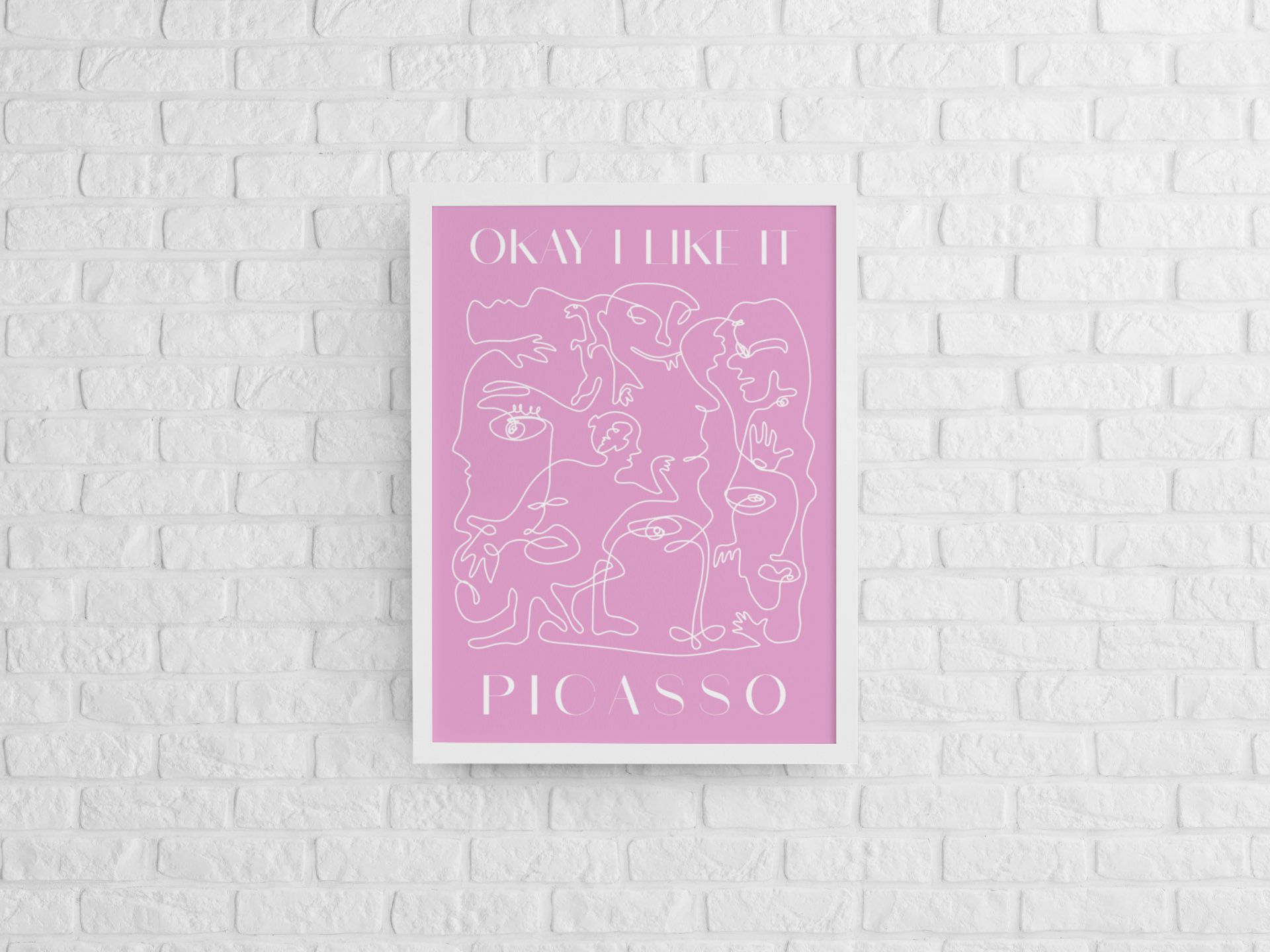 Pink Picasso minimalist line artwork, home decor, pink art print poster, picasso line art